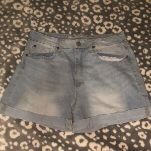 High-Waisted Blue Jean Shorts with Cuffed Hem
